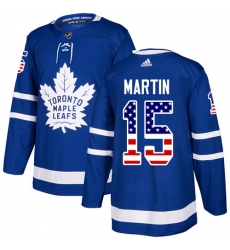 Youth Adidas Toronto Maple Leafs #15 Matt Martin Authentic Royal Blue USA Flag Fashion NHL Jersey