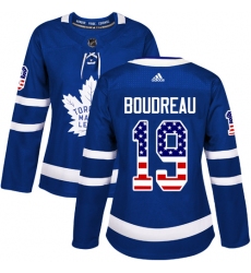 Women's Adidas Toronto Maple Leafs #19 Bruce Boudreau Authentic Royal Blue USA Flag Fashion NHL Jersey