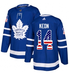 Men's Adidas Toronto Maple Leafs #14 Dave Keon Authentic Royal Blue USA Flag Fashion NHL Jersey