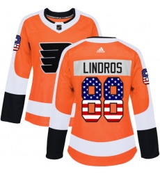 Women's Adidas Philadelphia Flyers #88 Eric Lindros Authentic Orange USA Flag Fashion NHL Jersey
