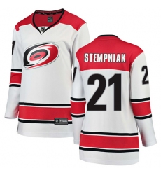 Women's Carolina Hurricanes #21 Lee Stempniak Authentic White Away Fanatics Branded Breakaway NHL Jersey
