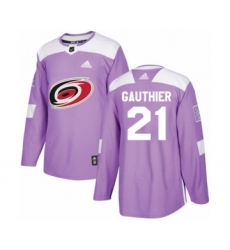 Youth Adidas Carolina Hurricanes #21 Julien Gauthier Authentic Purple Fights Cancer Practice NHL Jersey