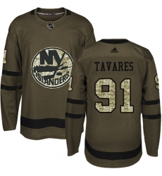 Men's Adidas New York Islanders #91 John Tavares Premier Green Salute to Service NHL Jersey