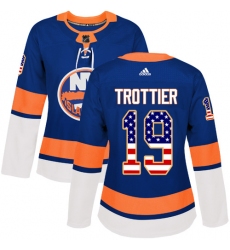 Women's Adidas New York Islanders #19 Bryan Trottier Authentic Royal Blue USA Flag Fashion NHL Jersey