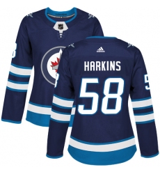 Women's Adidas Winnipeg Jets #58 Jansen Harkins Authentic Navy Blue Home NHL Jersey