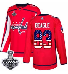 Men's Adidas Washington Capitals #83 Jay Beagle Authentic Red USA Flag Fashion 2018 Stanley Cup Final NHL Jersey