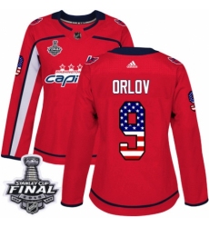 Women's Adidas Washington Capitals #9 Dmitry Orlov Authentic Red USA Flag Fashion 2018 Stanley Cup Final NHL Jersey