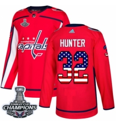 Men's Adidas Washington Capitals #32 Dale Hunter Authentic Red USA Flag Fashion 2018 Stanley Cup Final Champions NHL Jersey