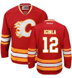 Men's Reebok Calgary Flames #12 Jarome Iginla Authentic Red Third NHL Jersey