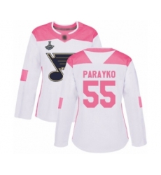 Women's St. Louis Blues #55 Colton Parayko Authentic White Pink Fashion 2019 Stanley Cup Champions Hockey Jersey