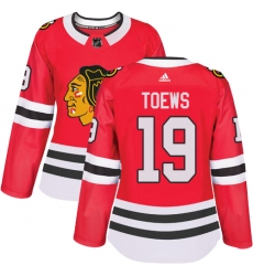 Women's Adidas Chicago Blackhawks #19 Jonathan Toews Authentic Red Home NHL Jersey