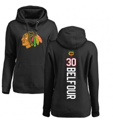 NHL Women's Adidas Chicago Blackhawks #30 ED Belfour Black Backer Pullover Hoodie
