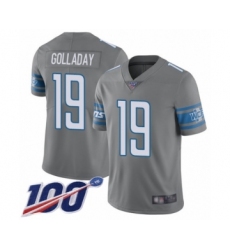 Men's Detroit Lions #19 Kenny Golladay Limited Steel Rush Vapor Untouchable 100th Season Football Jersey