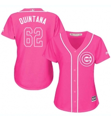 Women's Majestic Chicago Cubs #62 Jose Quintana Authentic Pink Fashion MLB Jersey