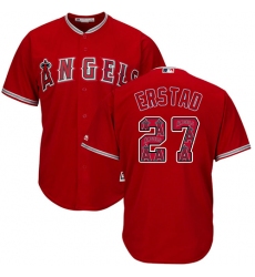 Men's Majestic Los Angeles Angels of Anaheim #27 Darin Erstad Authentic Red Team Logo Fashion Cool Base MLB Jersey