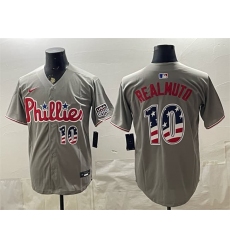 Men's Philadelphia Phillies #10 J.T. Realmuto Gray USA 250 Fourth of July Home Stitched Baseball Jersey