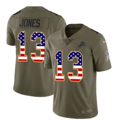 Men's Nike Detroit Lions #13 T.J. Jones Limited Olive/USA Flag Salute to Service NFL Jersey