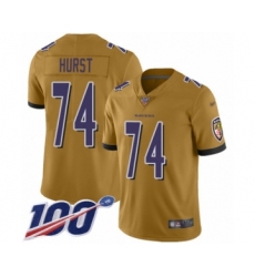 Men's Baltimore Ravens #74 James Hurst Limited Gold Inverted Legend 100th Season Football Jersey