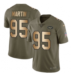 Men's Nike New York Jets #95 Josh Martin Limited Olive/Gold 2017 Salute to Service NFL Jersey