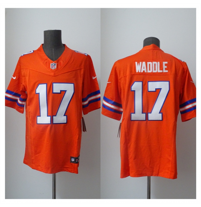 Men's Denver Broncos #17 Jaylen Waddle Orange 2026 F.U.S.E. Mile High Collection 1977 Throwback Vapor Limited Football Stitched Jersey