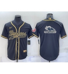 Men's Denver Broncos Black Gold Team Big Logo With Patch Cool Base Stitched Baseball Jersey