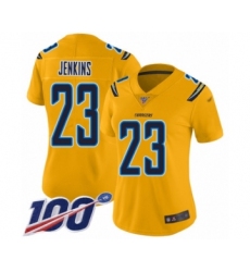 Women's Los Angeles Chargers #23 Rayshawn Jenkins Limited Gold Inverted Legend 100th Season Football Jersey