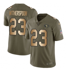 Men's Nike San Francisco 49ers #23 Ahkello Witherspoon Limited Olive/Gold 2017 Salute to Service NFL Jersey