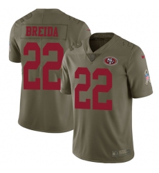 Men's Nike San Francisco 49ers #22 Matt Breida Limited Olive 2017 Salute to Service NFL Jersey