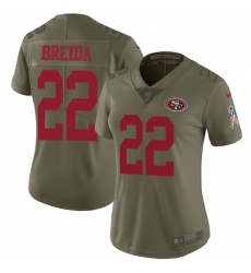 Women's Nike San Francisco 49ers #22 Matt Breida Limited Olive 2017 Salute to Service NFL Jersey