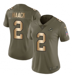 Women's Nike Miami Dolphins #2 Matt Haack Limited Olive Gold 2017 Salute to Service NFL Jersey