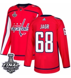 Men's Adidas Washington Capitals #68 Jaromir Jagr Authentic Red Home 2018 Stanley Cup Final NHL Jersey