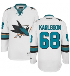 Women's Reebok San Jose Sharks #68 Melker Karlsson Authentic White Away NHL Jersey