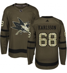 Youth Adidas San Jose Sharks #68 Melker Karlsson Authentic Green Salute to Service NHL Jersey