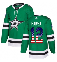 Men's Adidas Dallas Stars #12 Radek Faksa Authentic Green USA Flag Fashion NHL Jersey