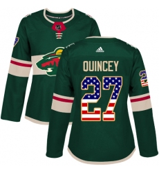 Women's Adidas Minnesota Wild #27 Kyle Quincey Authentic Green USA Flag Fashion NHL Jersey