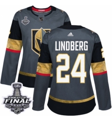 Women's Adidas Vegas Golden Knights #24 Oscar Lindberg Authentic Gray Home 2018 Stanley Cup Final NHL Jersey