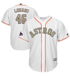 Men's Majestic Houston Astros #46 Francisco Liriano Replica White 2018 Gold Program Cool Base MLB Jersey
