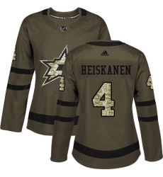 Women's Adidas Dallas Stars #4 Miro Heiskanen Authentic Green Salute to Service NHL Jersey