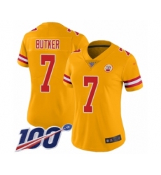 Women's Kansas City Chiefs #7 Harrison Butker Limited Gold Inverted Legend 100th Season Football Jersey
