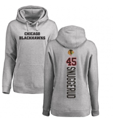 NHL Women's Adidas Chicago Blackhawks #45 Luc Snuggerud Ash Backer Pullover Hoodie