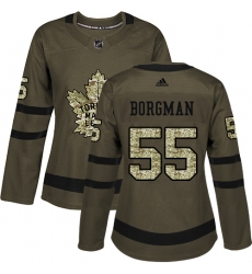 Women's Adidas Toronto Maple Leafs #55 Andreas Borgman Authentic Green Salute to Service NHL Jersey