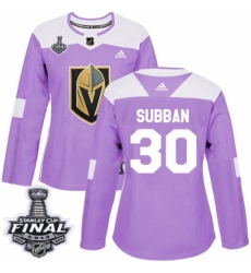 Women's Adidas Vegas Golden Knights #30 Malcolm Subban Authentic Purple Fights Cancer Practice 2018 Stanley Cup Final NHL Jersey