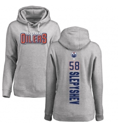 NHL Women's Adidas Edmonton Oilers #58 Anton Slepyshev Ash Backer Pullover Hoodie