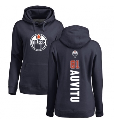 NHL Women's Adidas Edmonton Oilers #81 Yohann Auvitu Navy Blue Backer Pullover Hoodie