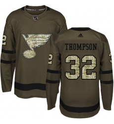 Youth Adidas St. Louis Blues #32 Tage Thompson Premier Green Salute to Service NHL Jersey