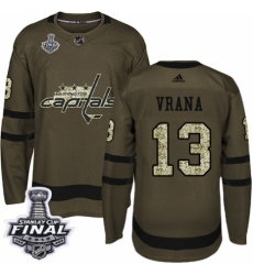 Men's Adidas Washington Capitals #13 Jakub Vrana Authentic Green Salute to Service 2018 Stanley Cup Final NHL Jersey