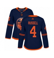 Women's Edmonton Oilers #4 Kris Russell Authentic Navy Blue Alternate Hockey Jersey