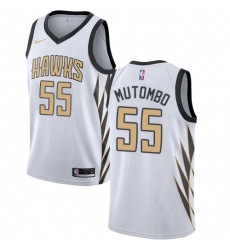 Men's Nike Atlanta Hawks #55 Dikembe Mutombo Swingman White NBA Jersey - City Edition