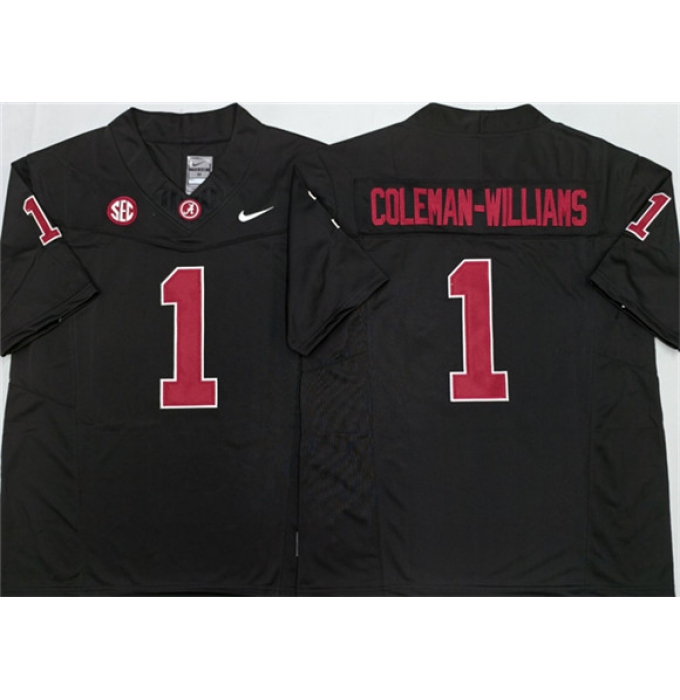 Men's Alabama Crimson Tide #1 Ryan Alexander Coleman-Williams Jr Black 2026 F.U.S.E Stitched Football Jersey
