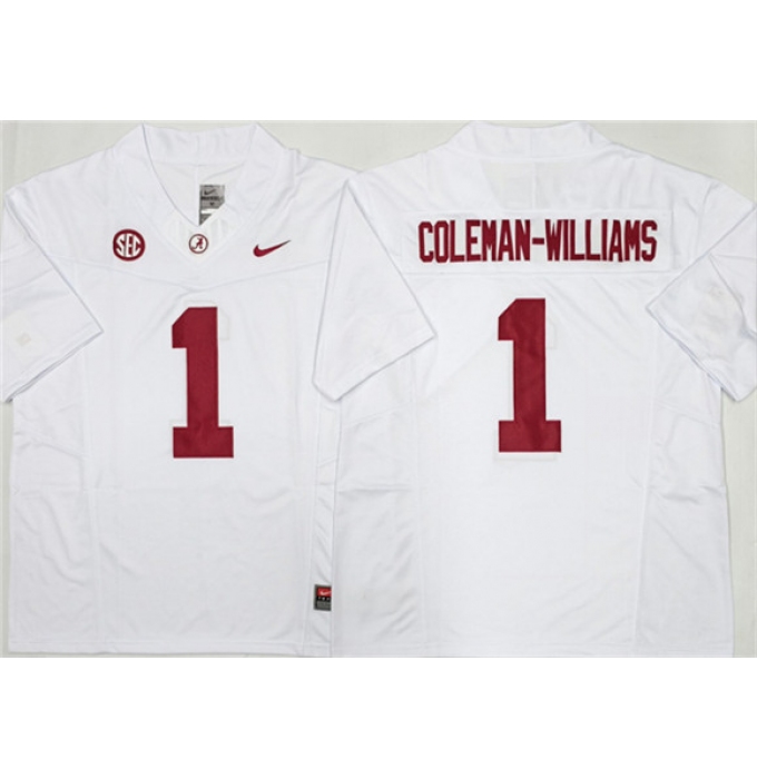 Men's Alabama Crimson Tide #1 Ryan Alexander Coleman-Williams Jr White 2026 F.U.S.E Stitched Football Jersey